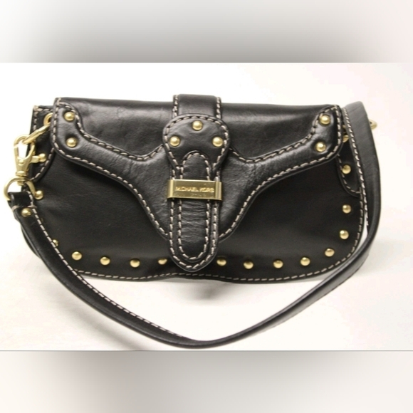 Michael Kors Uptown Astor Petite Black Studded Leather Shoulder Bag Moto Style - Picture 1 of 16